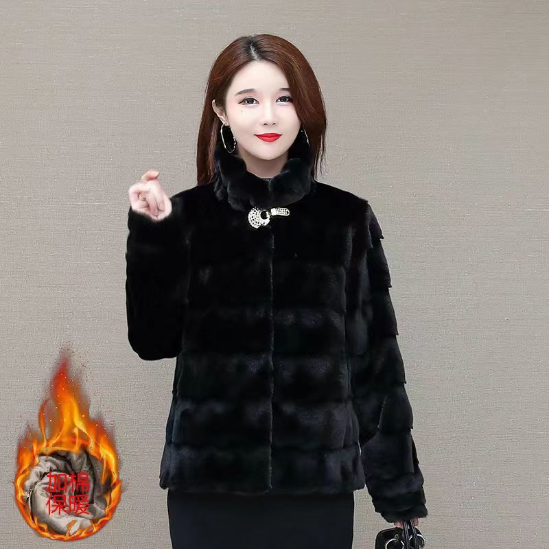 

Пальто из искусственной норки, женское, короткое, утолщенное, шуба из искусственной датской норки, осень и зима, новинка 2XL чёрный