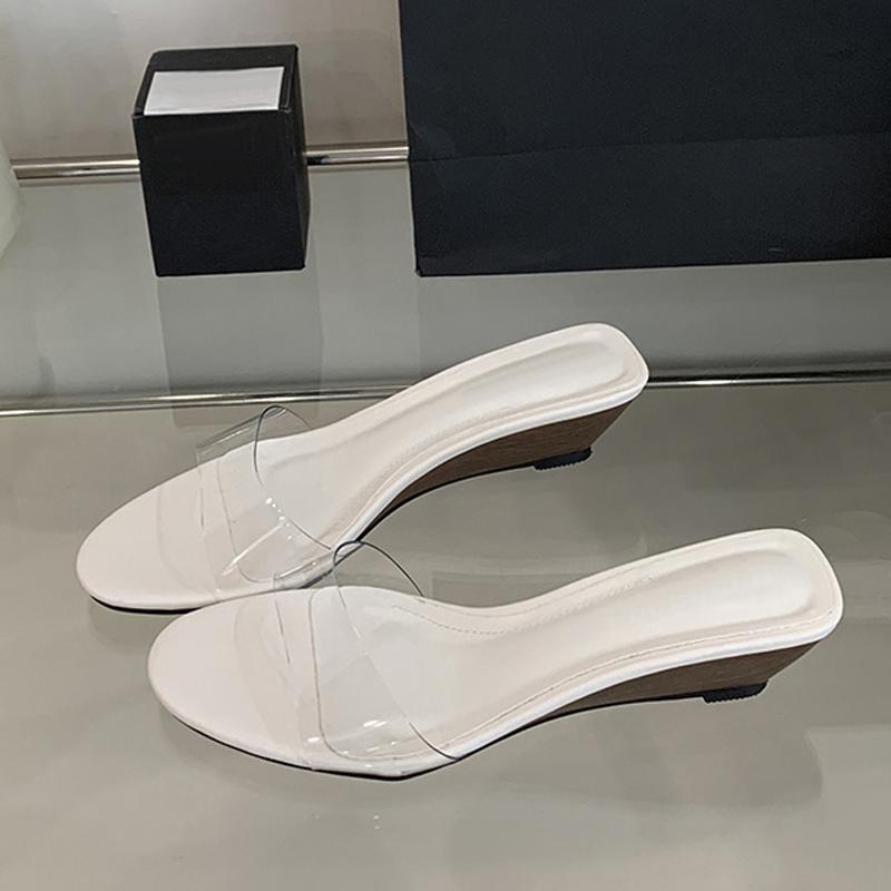 

Прозрачные шлепанцы из ПВХ для женщин, обувь на деревянной танкетке, повседневные пляжные сандалии с открытым носком, мюли на низком каблуке, шлепанцы, zapatos mujer 40 белый