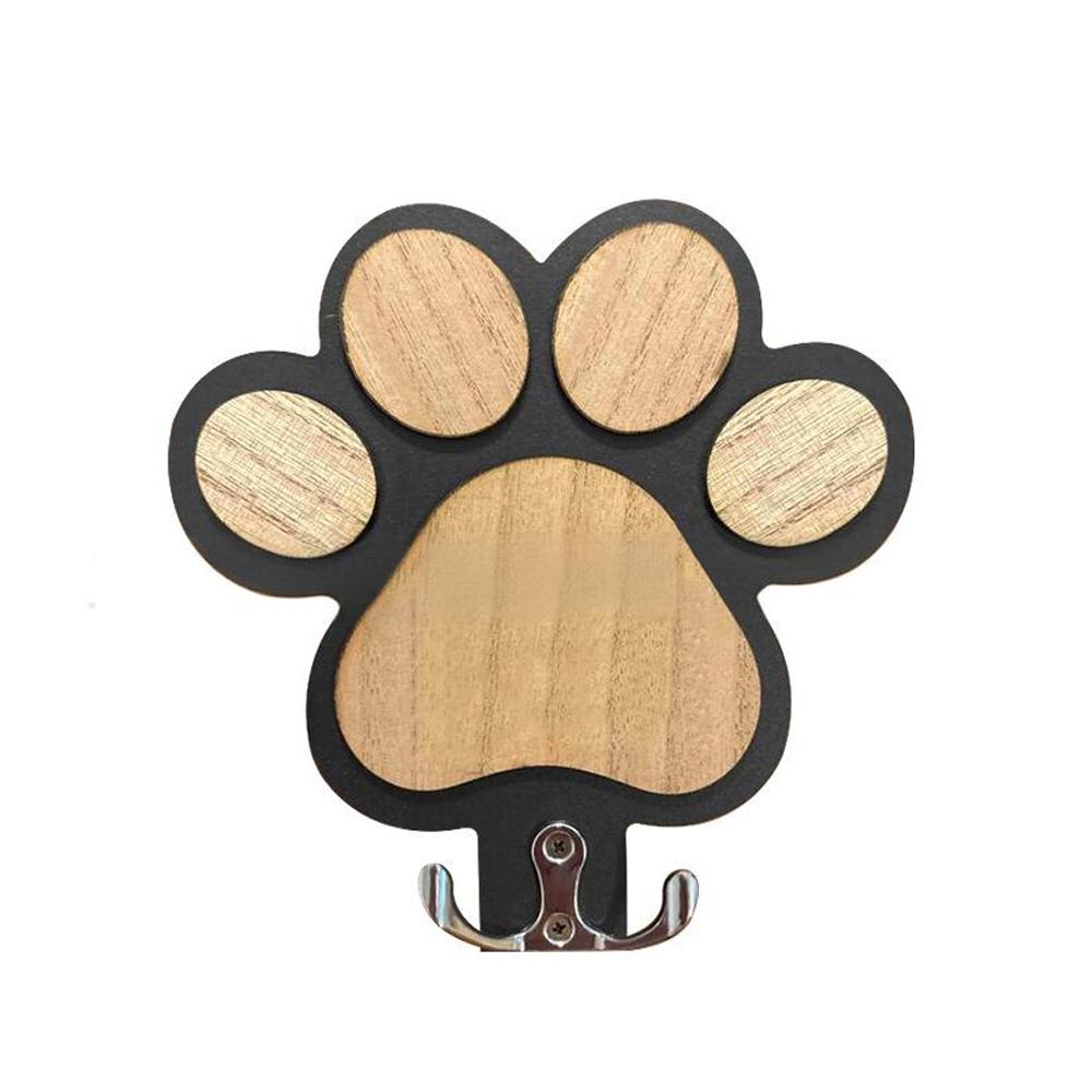 Paw Print Wooden Dog Leash Hanger Wall Hook for Collars & Coats Wood with Paw Design Leash Holder Claw Hook Gift for Dogs Lovers