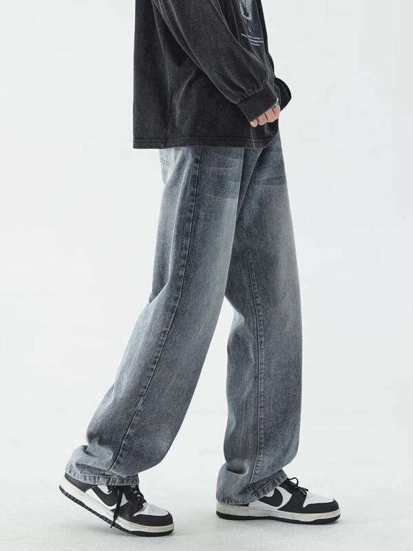 Dingfengbaoluo Men's High Street Loose Straight Wide-Leg Pants