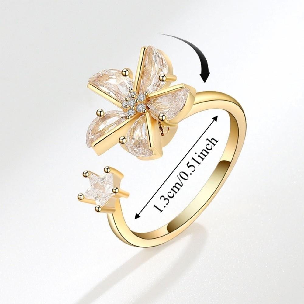 Zircon Rotatable Ring Star Rhinestone Crystal Flower Ring Flower Opening Ring For Women