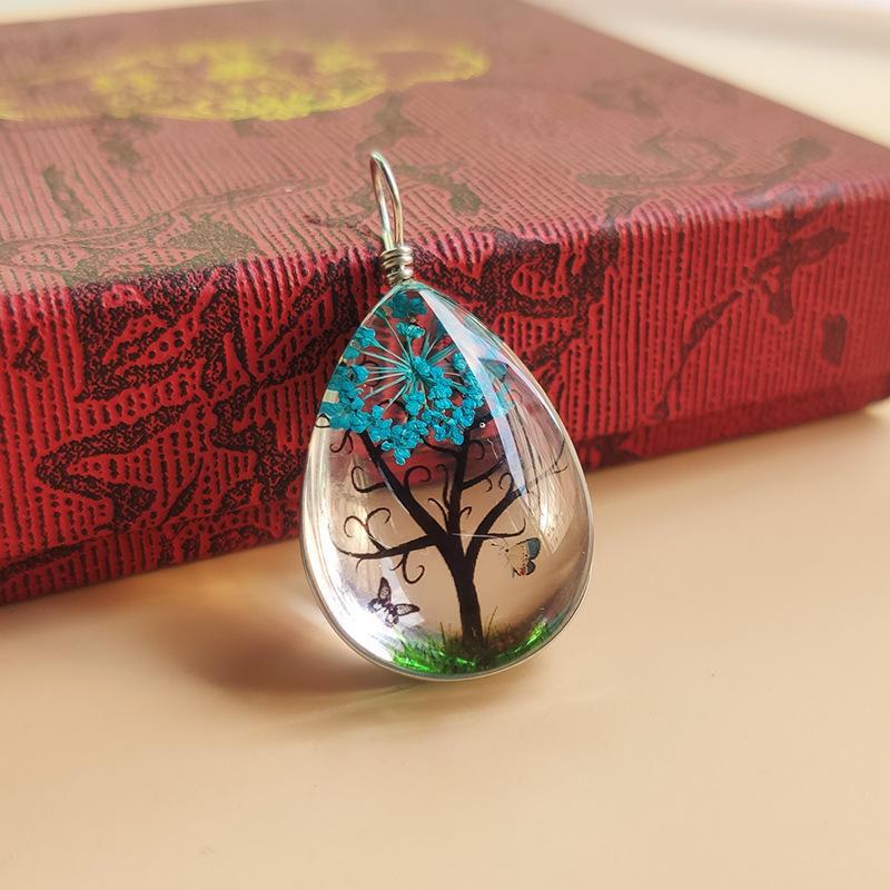 

Ожерелье ручной работы с подвеской в виде одуванчика «Дерево жизни» с четырехлистным клевером и сухоцветами на кожаной веревке озеро синий