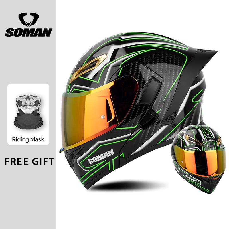 Four Seasons DOT Approved Flip Up Helmet Dual Visors Modular Helmets Full Face Motorcycle Helmet Motorbike Moped Racing