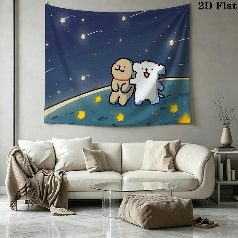 Maltese and Golden Retriever Wall Tapestry Aesthetic Wall Hanging Printed Fabric Blanket Decorative Tapestries for Bedroom Living Room Home Decor