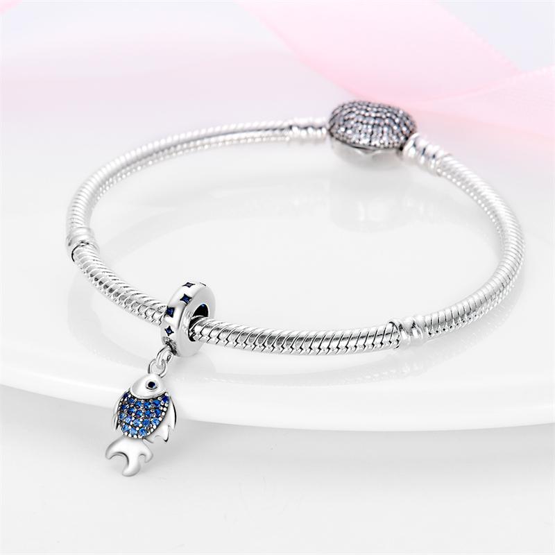 Genuine Charm Copper Ocean-Encrusted Stone Small Fish Pendants Bead Fits Bracelets Women Jewellery Crafting Do-It-Yourself Gifts