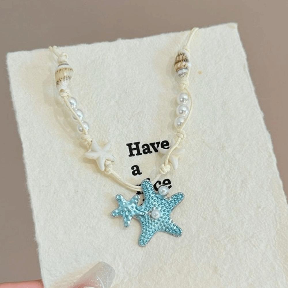 Beach Surfer Starfish Shell Choker Dopamine Bead Trendy Beach Necklace  Holiday Choker