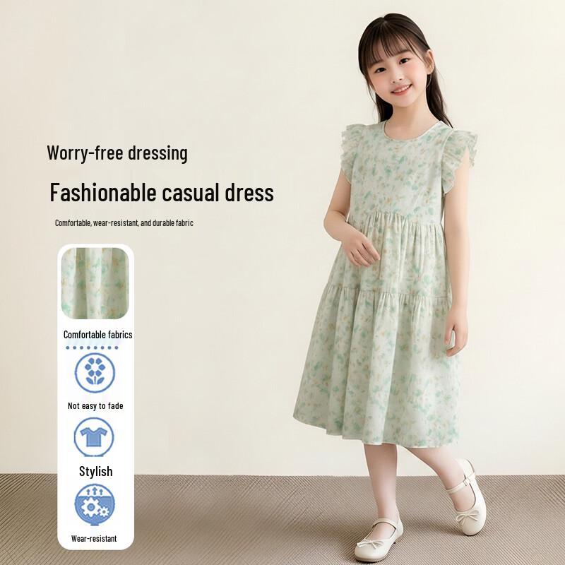 Girls  Floral Flutter-Sleeve Summer Dress 160