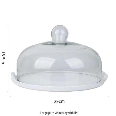 Japanese Style Ceramic Cake Plate with Glass Lid