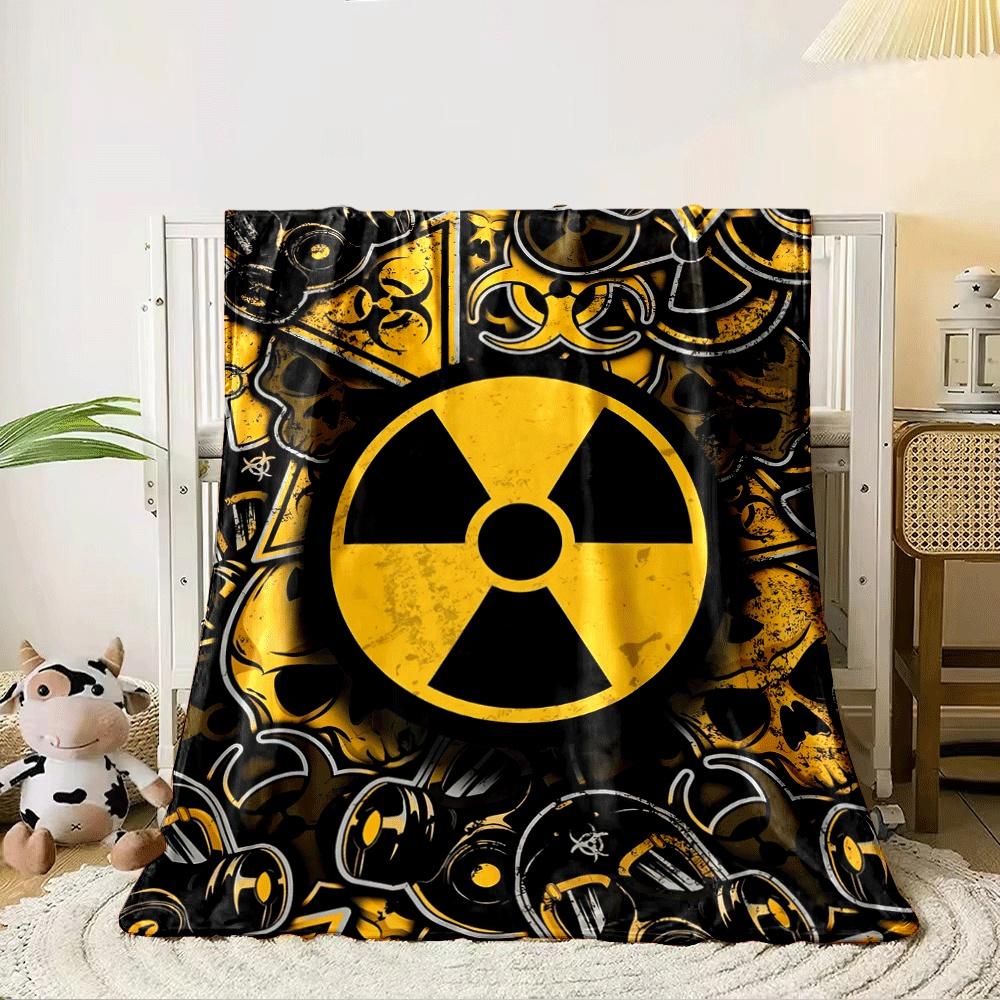 Yellow and black radioactive, biohazard symbols, gas masks, and skulls. for all seasons blanket lunch break throw gift 80cm x 120cm
