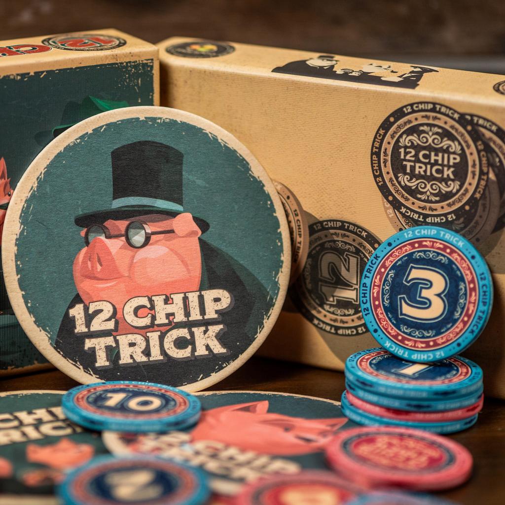 12 Chip Trick Board Game: Trick-Taking Blackjack