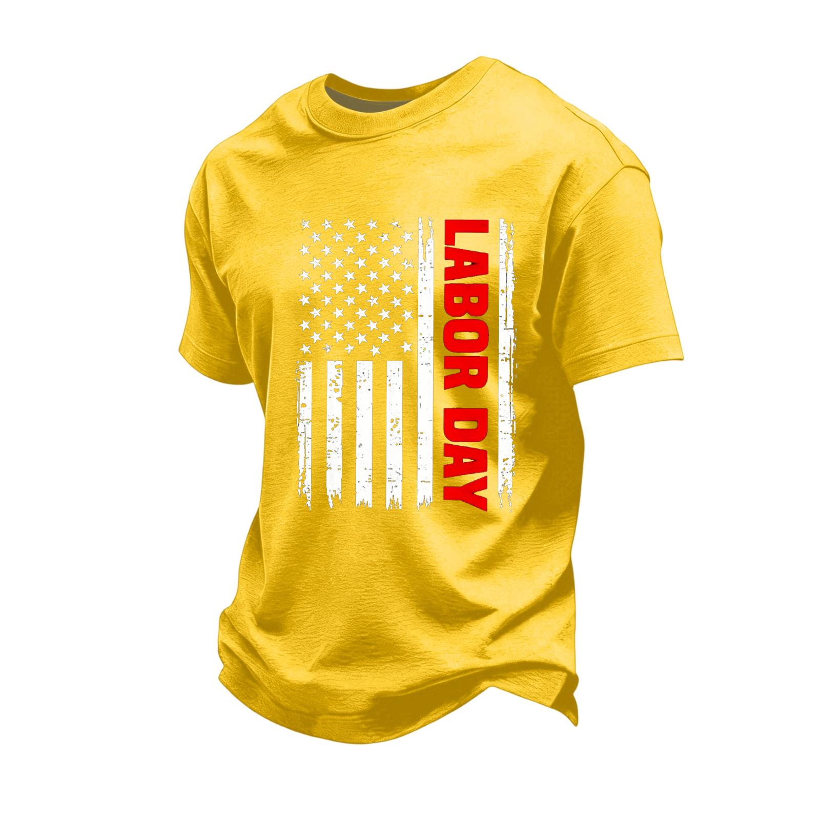 

Men s Loose Fit Casual Short Sleeve T Shirt Labor Day Printed Graphic Tee Comfortable Workwear Top for Everyday Use XL жовтий