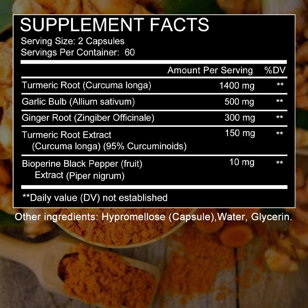 Kurkumawortel 1400 mg, Knoflookbol 500 mg, Voedingssupplement