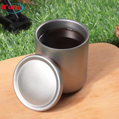 Outdoor Camping Water Cup, Titanium Cup, Camping Cup, Double-layer Pure Titanium Cup, Portable with Lid, Heat-insulated Teacup, Household Mouth Cup