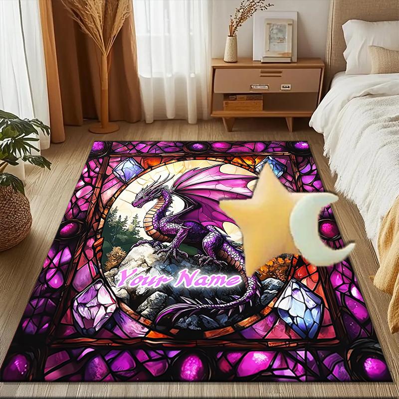 1PC Custom Name Glass Dragon Fantasy Theme Floor Mat Ideal for Living Room, Game Rooms, Office, Bedroom, Floor Mat Playful Design