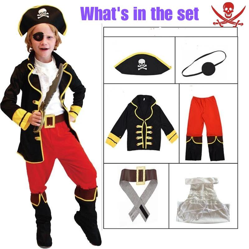 Kids Pirate Costume Set with Hat and Eye Patch,Premium Fabric, 7-8 Years, 150 cm, Red/Black