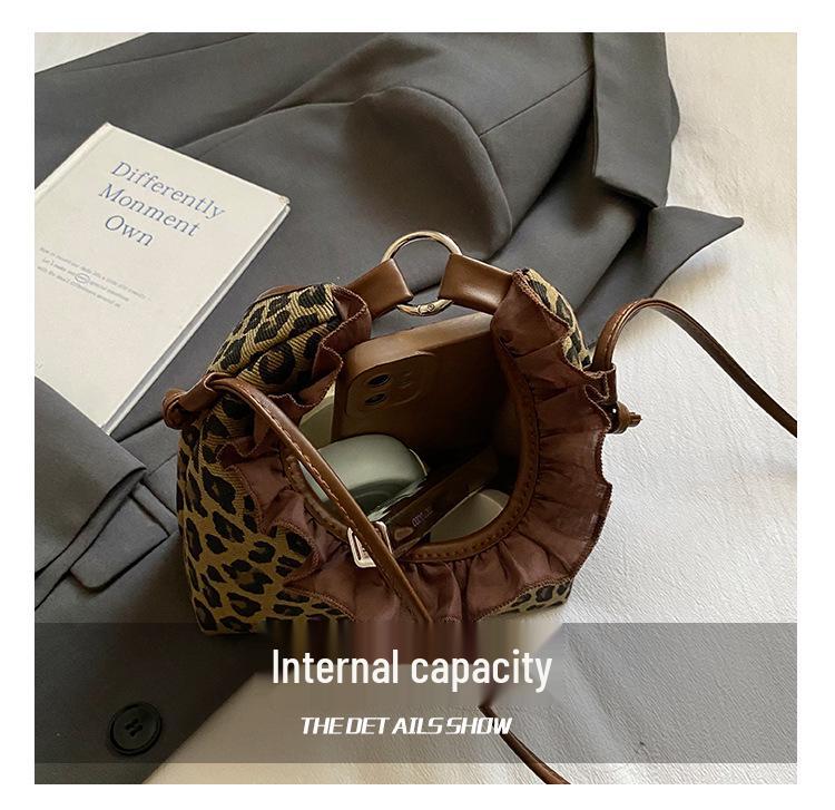 Mädchen Umhängetasche mit Leopardenmuster und Spitze - Neuer koreanischer Retro-Stil für Herbst/Winter 2025