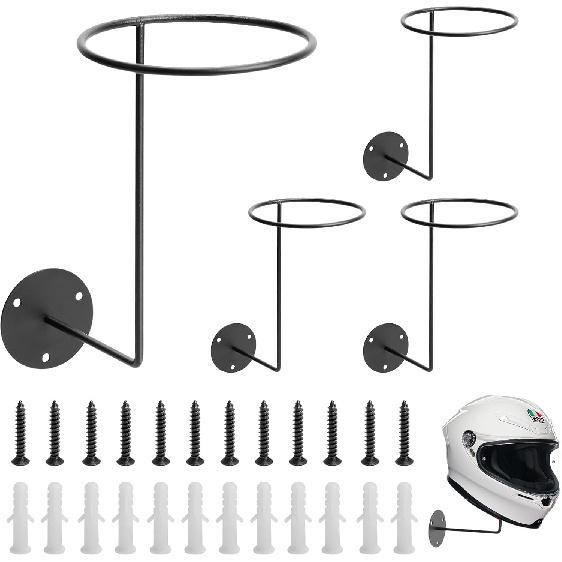 Helmet Holder Wall Mount - 4 Pack Metal Motorcycle Helmet Holder,Sturdy Steel Wall Mount For Bike Gear,Hats,Jackets,Space Saving Garage Storage &