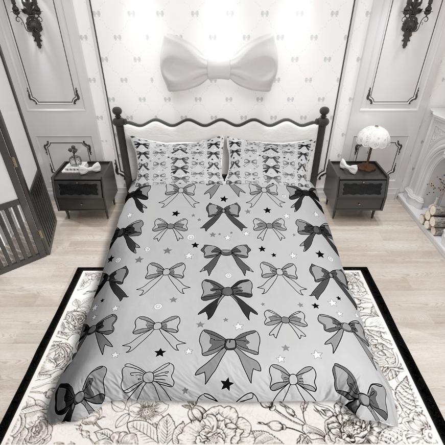 Homewish Cute Bowknot Duvet Cover SetLove Heart Print For Teens Bedding SetDreamy Princess Decor