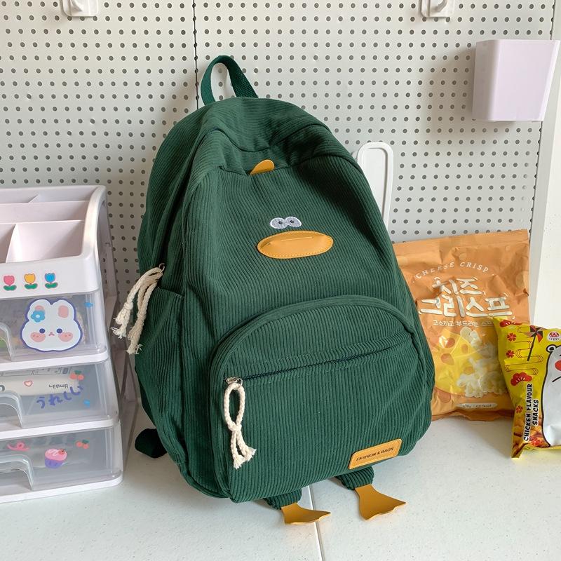 2025 new high-value student schoolbag backpack corduroy simple large-capacity duck middle and high school backpack