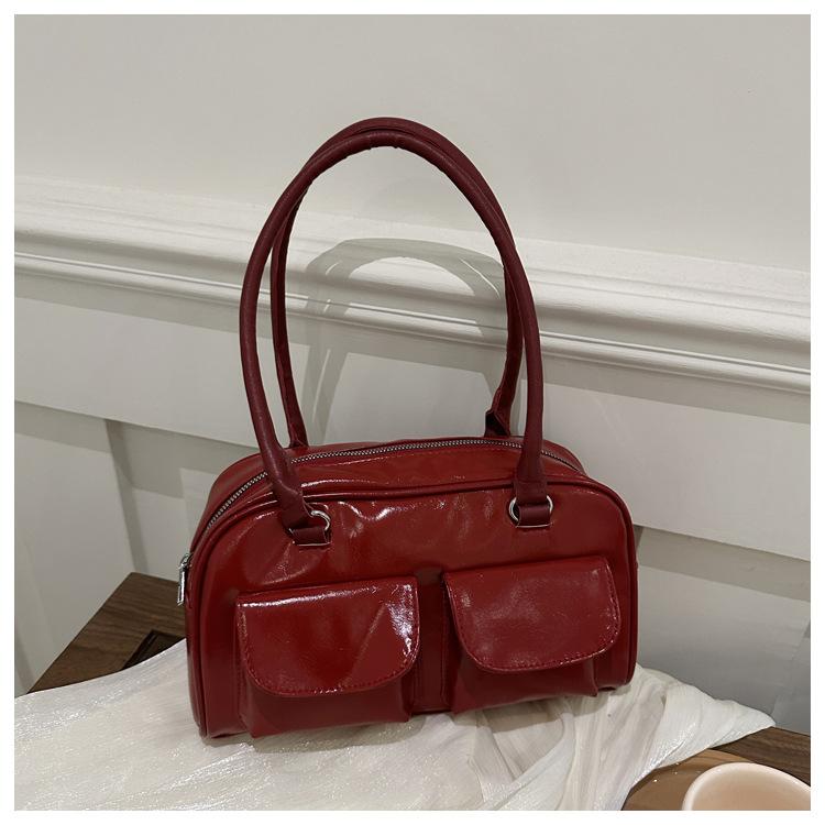 

Vintage Simple Ladies Commute Tote BagWomen Business Shoulder Bags Pu Leather Female Underarm Bag Burgundy Large Handbags Purse
