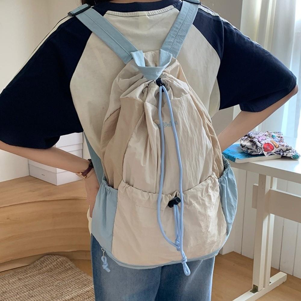 Simple Nylon Shoulder Bags Large Capacity Student Schoolbag Fashion Drawstring Backpack Teenagers