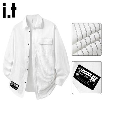 CHOCOOLATEit Men's Striped Patchwork Long Sleeve Shirt
