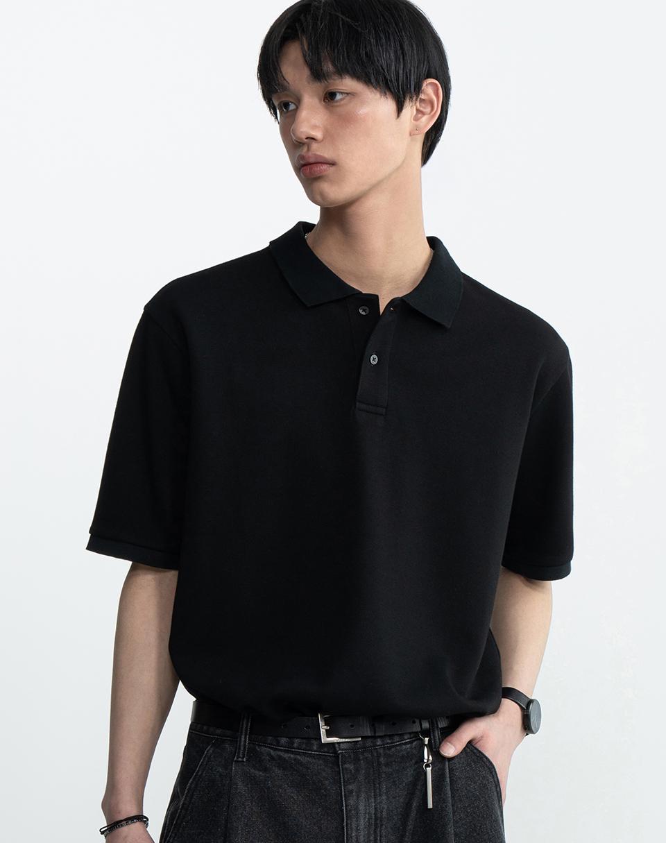 Classic Semi-Overfit Cotton Pique T-Shirt [Black] Black (Black)/S