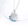 Mother and Baby Dolphin Heart Pendant Necklace with Blue Wave Inlay Ocean Inspired Sentimental Jewelry for Women
