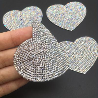 2pcs Sparkling Rhinestone Heart-Shaped Iron-On Patches, Suitable for Clothing, Bags, and Hats Decoration