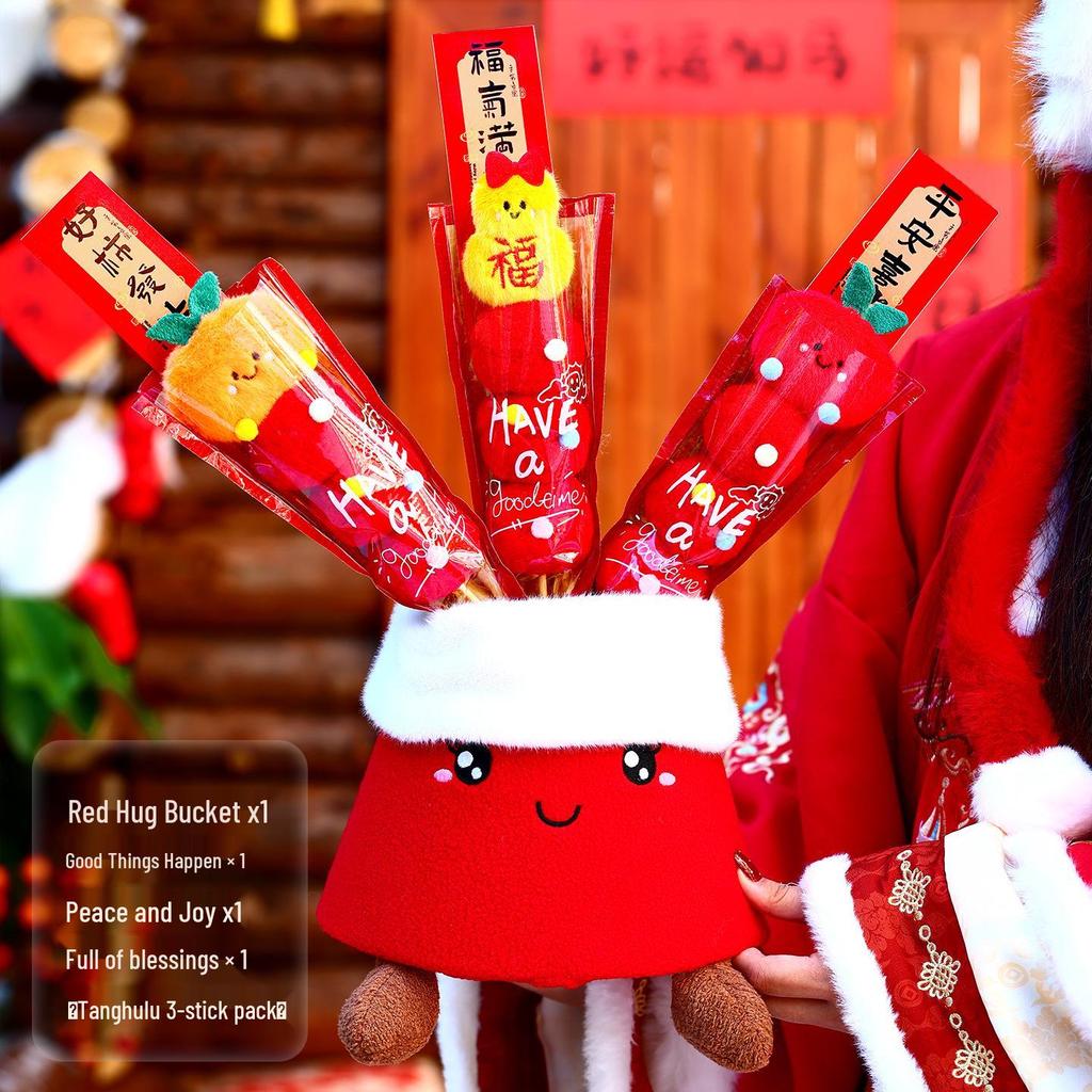 2026 Year of the Horse Tanghulu Plush Fortune Bucket – Chinese New Year Desktop Decor