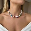 Boho Layered Sun Pendant Necklace For Women Seashell Silk Scarf Colorful Rice Beads Choker Summer Beach Vacation Jewelry Gifts