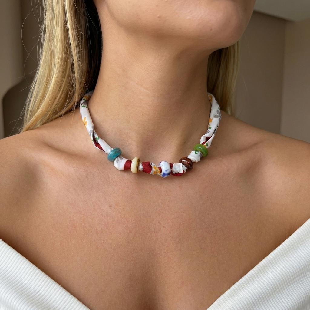 Boho Layered Sun Pendant Necklace For Women Seashell Silk Scarf Colorful Rice Beads Choker Summer Beach Vacation Jewelry Gifts