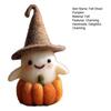 Handmade Felt Halloween Ghost Pumpkin with Wizard Hat Wool Felted Ghost Ornament for Halloween Home Shelf Desk Decor