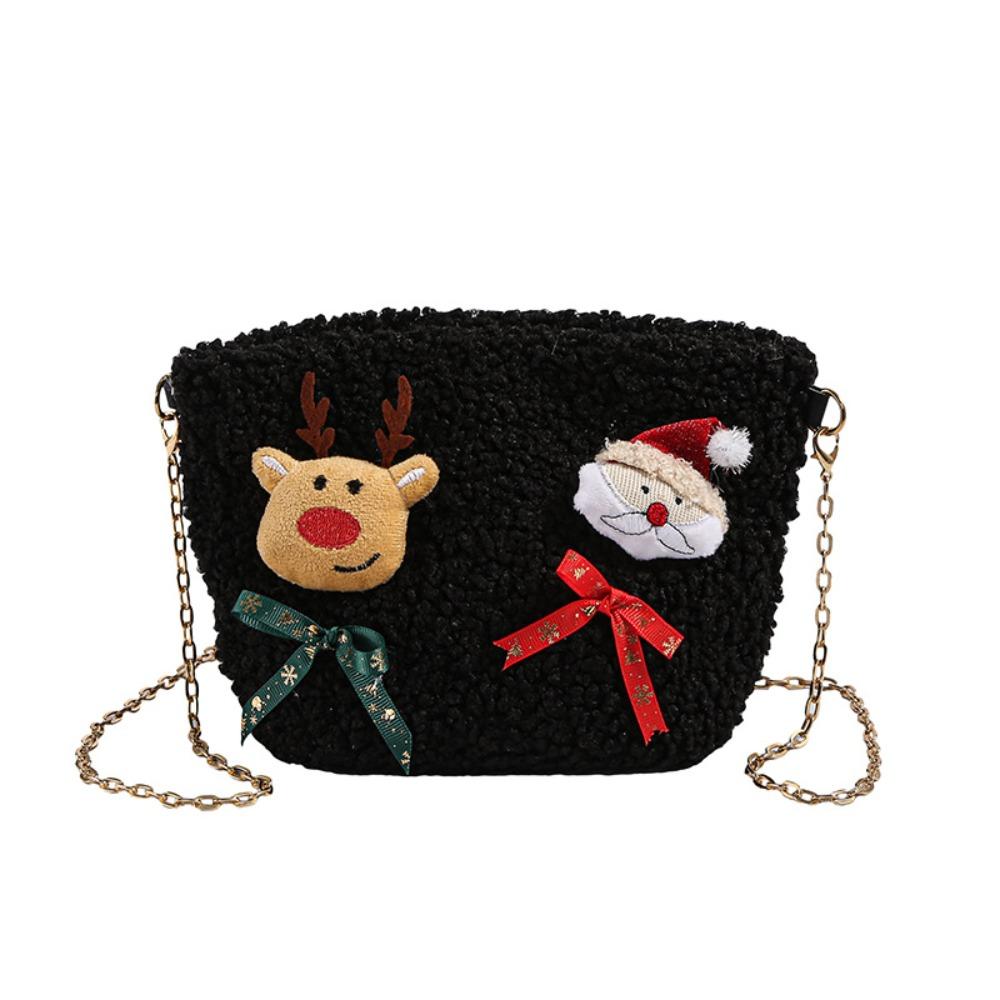 

Elk Deer Christmas Crossbody Bag Kawaii Women s Chain Bag Portable Plush Square Pouch Festival чёрный