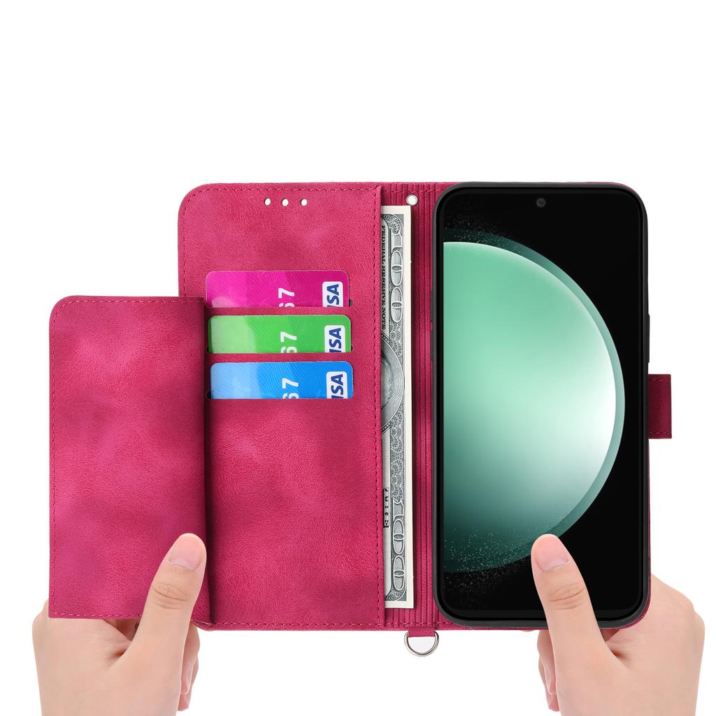 For Samsung Galaxy S24 FE Case Flower Pattern PU Leather Wallet Phone Cover with Shoulder Strap