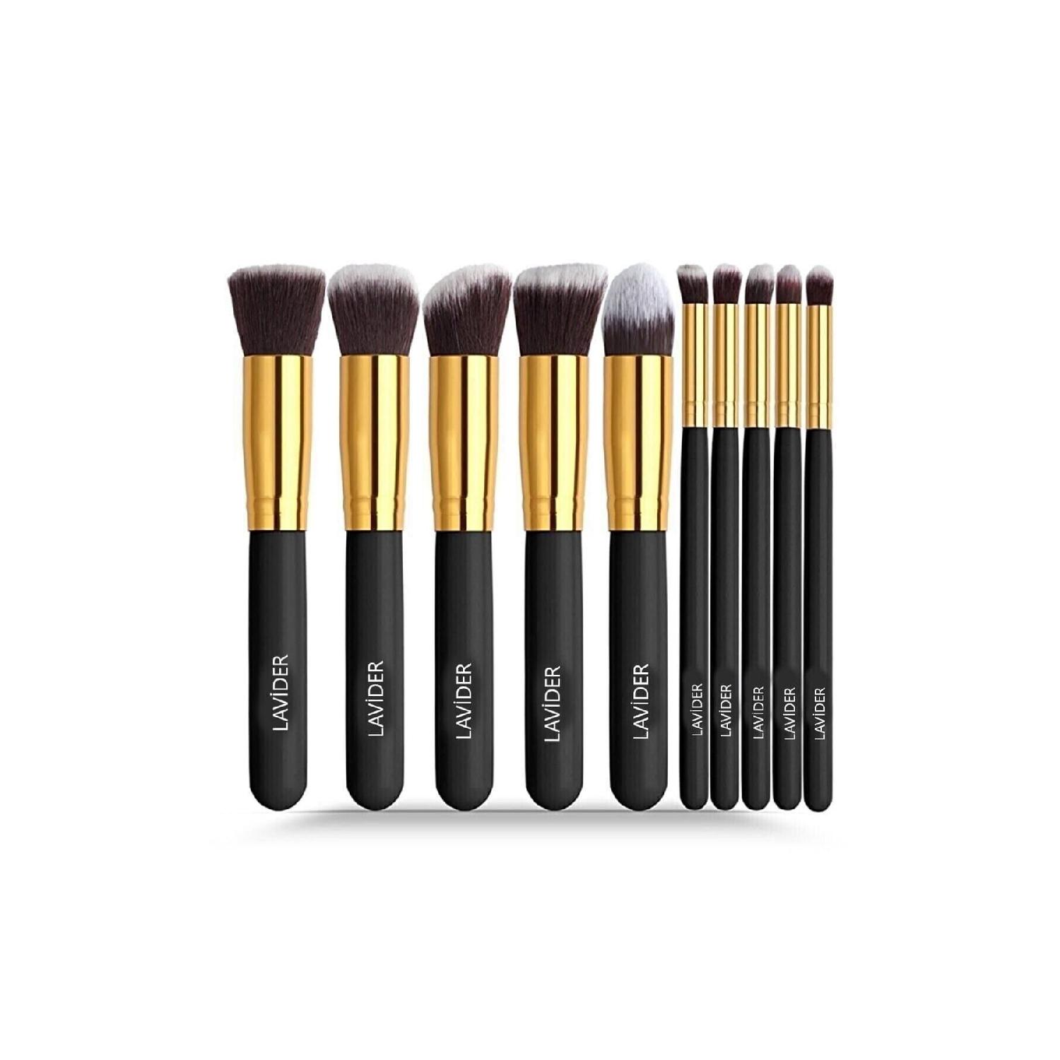 

10-piece Makeup Brush Set Black Handle Black Tip Modern Design 826334