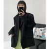 High-End Korean Style Black Suit Jacket for Petite Women - Loose, Thickened Fabric for Autumn and Winter