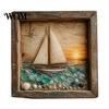 Decorative Picture Frame Sea Glass Art Painting with LED Light, DIY Mosaic Arts and Craft Kit, Light Ocean Themed Beach Kit for Home Office Bookshelf