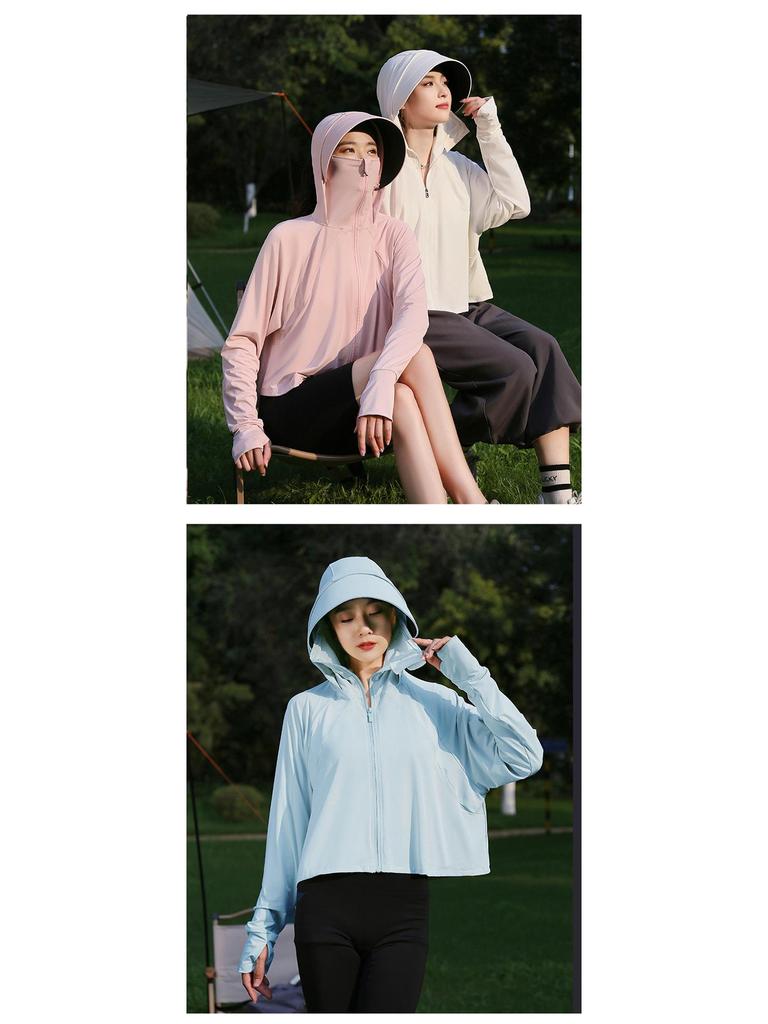 Women's Summer 2024 UV Protection Ice Silk Cycling Cardigan – Black Glue Original Yarn, Lightweight, and Breathable.