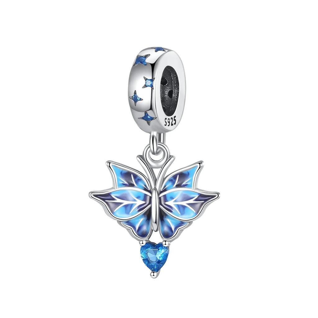 Genuine Copper Charm Gradient Ice Blue Butterfly Shape Charm For Original Fashion Bracelet Charm Women'S Beaded Piece Jewelry