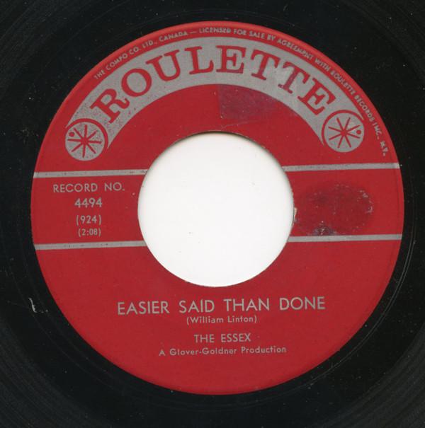 

7inch Record ESSEX - Easier Said Than Done / Are You Goi 4494 Roulette 1963 Canada Rock Used