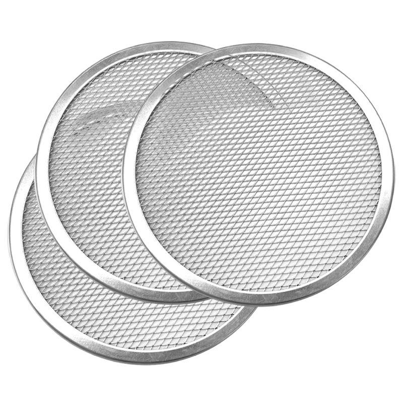 AEE4-3Pcs Pizza Screen 12 Inch Restaurant-Grade Pizza Rack With Seamless Edge Round Pizza Baking Pan Baking Tool серебряный