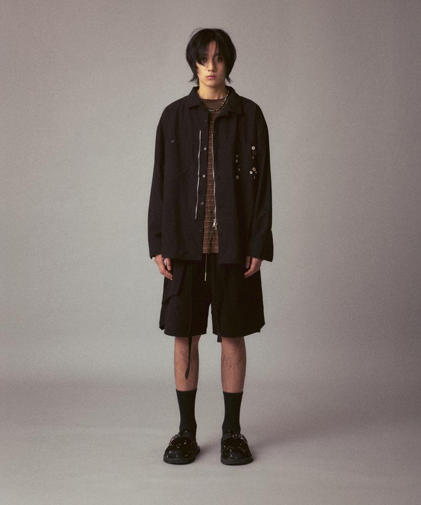 Kodeu Decorative Button Zipper Shirt_Bk