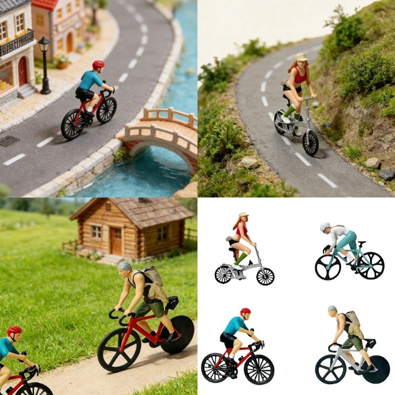 1:64 Cycling Statue Miniature Craft Cycling Scene Miniatures Resin Texture Suitable for Desktop Decorating and Present