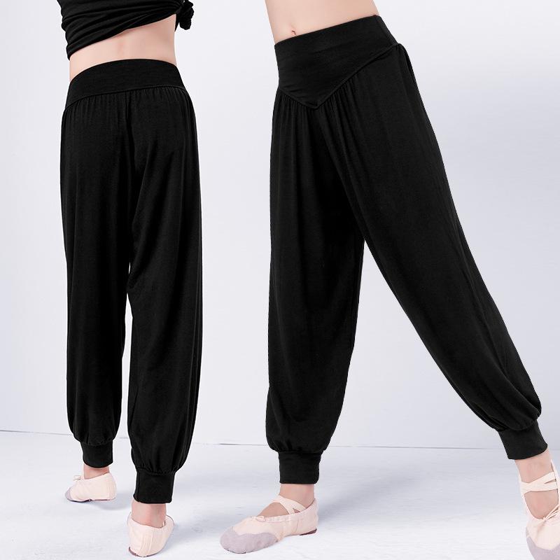 Czarne Haremki Taneczne dla Dzieci Chłopców i Dziewcząt - Długie Spodnie Treningowe Łacińskie na Wiosnę i Jesień