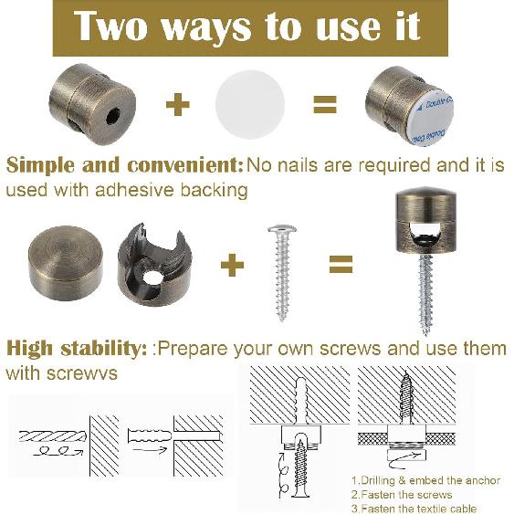 3 Sets Swag Hook for Chandelier Ceiling Lights Cable, Anchors Desk Adhesive Phone Charger Holders for Cords Cord Management Clips Adjustable Wire