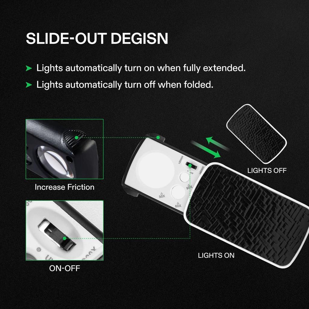 Jewelry Loupe Magnifier With LED UV Light 30X 60X 90X Jewelers Eye Magnifying Glass Fold For Gems Stamps Coins Watches Antiques