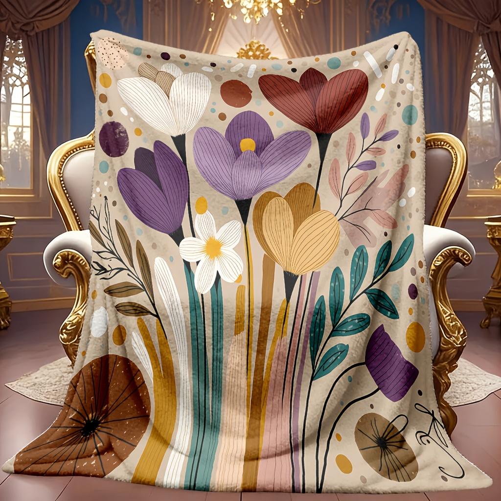 Comfortable Floral Theme Pattern Blanket Soft High-Definition Digital Print All-Season Use Perfect Gift Cooling Blanket Soft Breathable 100% Polyester