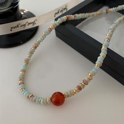 Natural Shoushan Stone Beaded Necklace Premium Sense Accessories New Chinese Court Vintage Agate Clavicle Chain Ladies