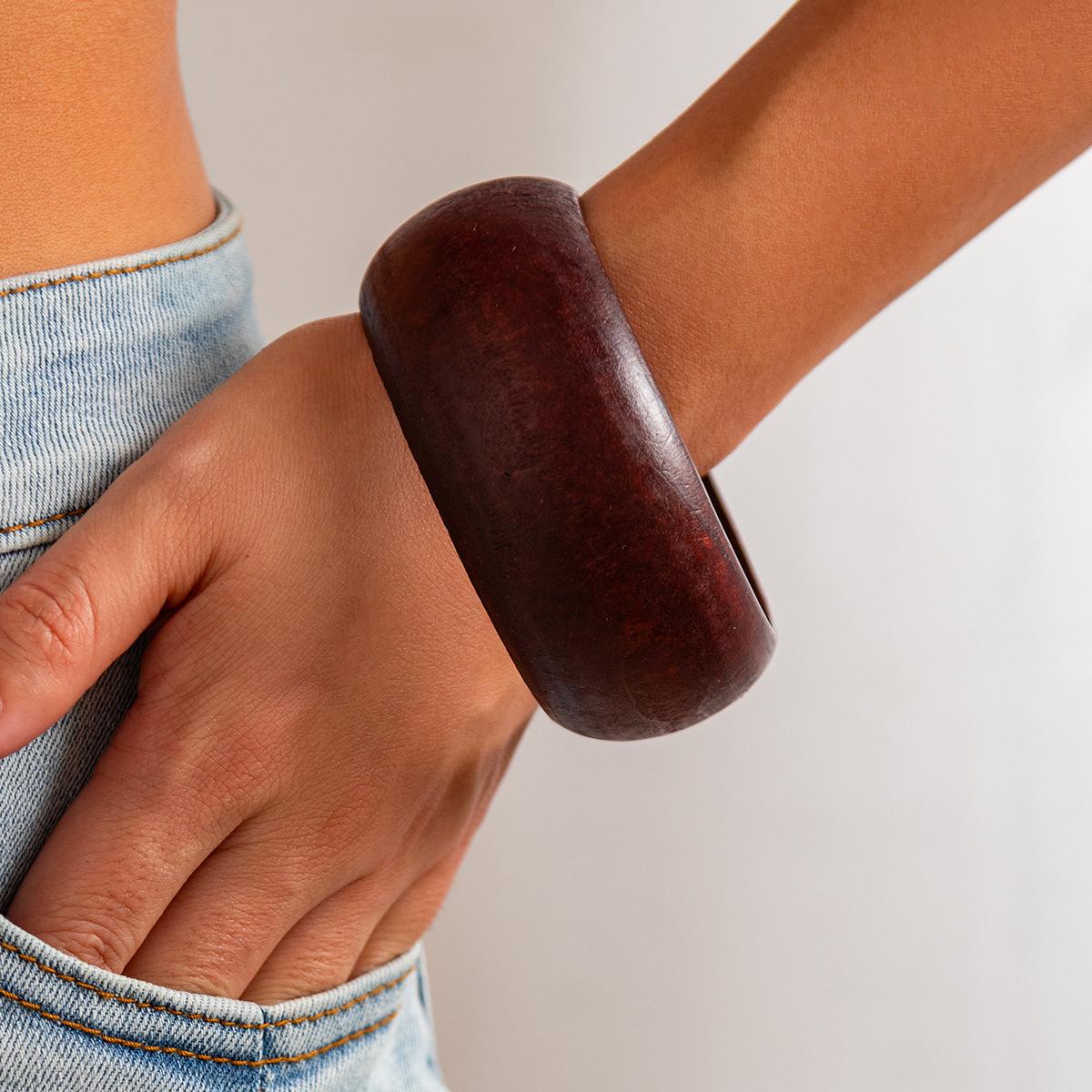 

Браслет в стиле Майяр, ретро, граненый деревянный браслет, простой дизайн, круглый циферблат, ювелирное изделие